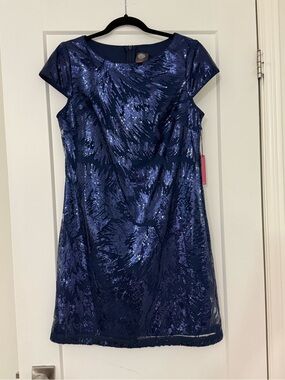 Vince Camuto Navy Blue Sequin Cap-Sleeve Mini Dress